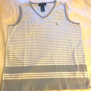 Lauren Ralph Lauren Cotton V Neck/sleeveless Stripped Women’s T Shirt.Size M.